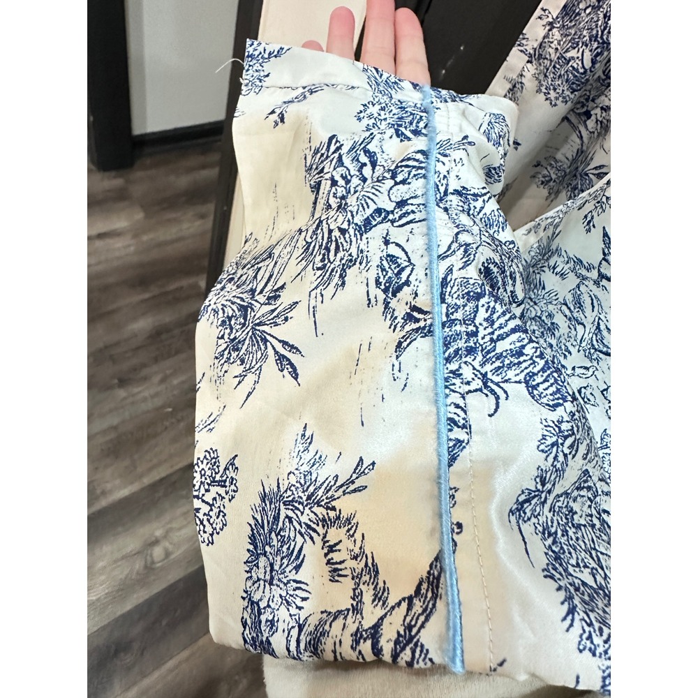 Cider Blue White Toile De Jouy Pajama Pants Wide Leg Satin Lounge Small - Picture 4 of 8